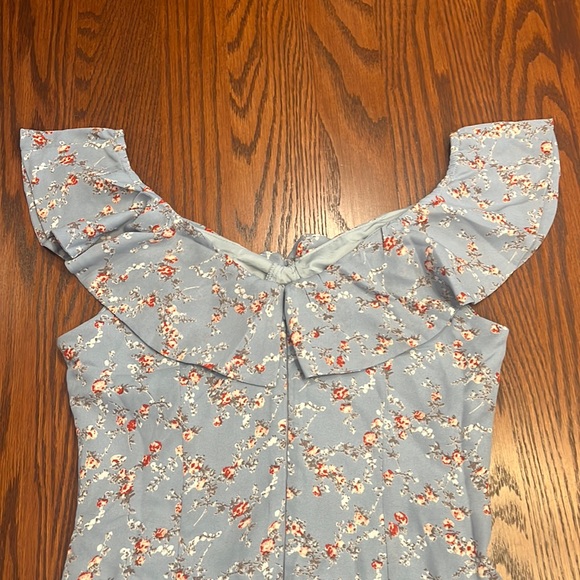Lulu’s Radiant Rosa Light Blue Floral Print Ruffled Mini Dress - Picture 6 of 7